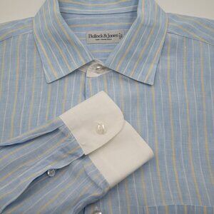Bullock & Jones 100% Linen Blue Stripe With White Cuffs Made in Italy Shirt XL
